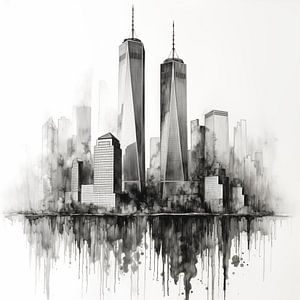 Twin Towers New York, modern, black and white
