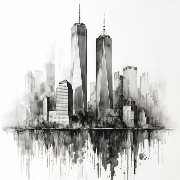 Zwillingstürme New York, modern, schwarz-weiß von TheXclusive Art