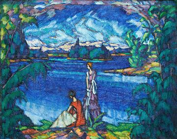 Konrad Mägi - Landschap van het Pühajärve-meer met figuren van Peter Balan