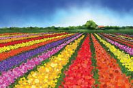 Landscape painting of Dutch tulip fields with a farm by Tanja Udelhofen thumbnail