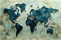 Oil painting of a world map, abstract, minimalism, green