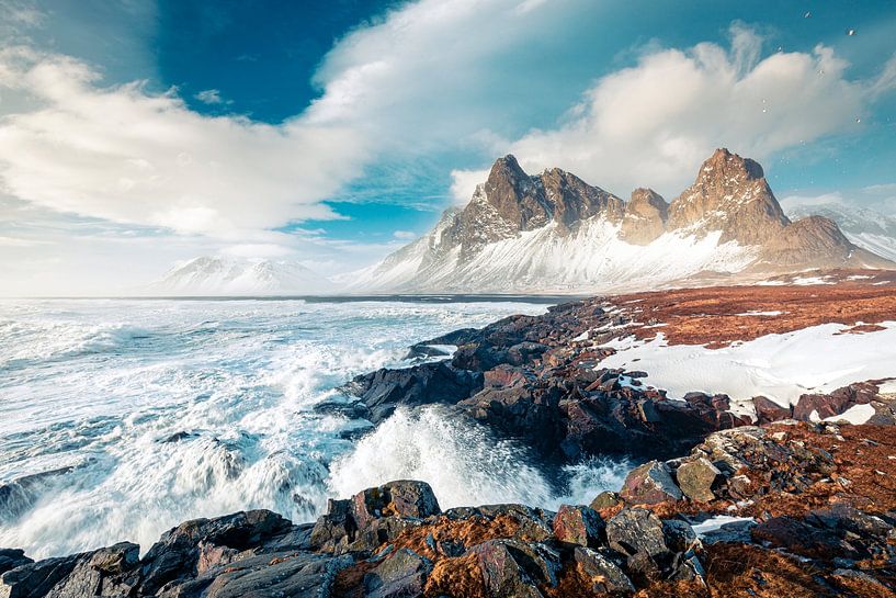 Winterstorm bij Eystrahorn in IJsland van Sascha Kilmer