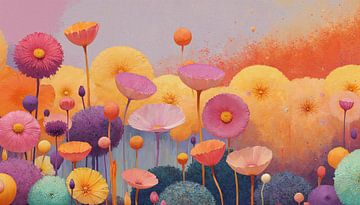 Droombloesemlandschap in de lente - Pop surrealisme schilderij van FRESH Fine Art