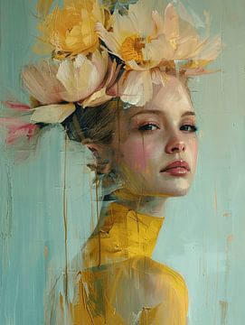 The flower girl, modern and abstract portrait by Carla Van Iersel