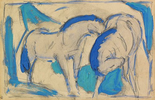 Zwei Pferde, blaugrün, Franz Marc, 1911 von Atelier Liesjes