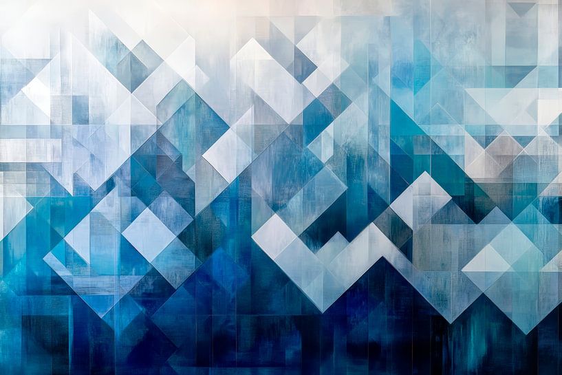 Abstracte blauwe tinten - Geometrische vormen van Poster Art Shop