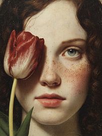Klassisches Frauenporträt mit Tulpe – Zeitlose Fine-Art-Wanddekoration