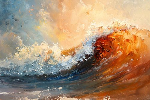 Dynamisch impressionistisch schilderij van een golf