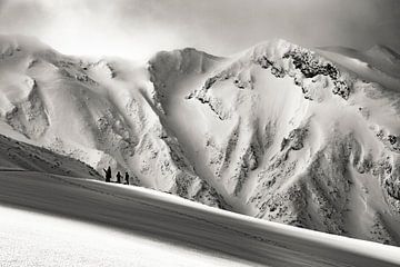 Into the wild in Japan. Groots bergachtig landschap in Zwart Wit