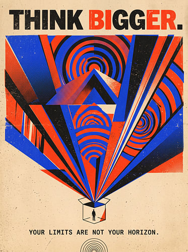 Denk größer – Deine Grenzen sind nicht dein Horizont – Motivierendes abstraktes Grafikdesign im Retro-Stil