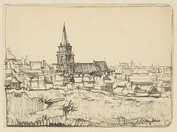 Dick Ket, Gezicht op de kerk temidden van lage huizen te Scheveningen, 1912-40 van Atelier Liesjes