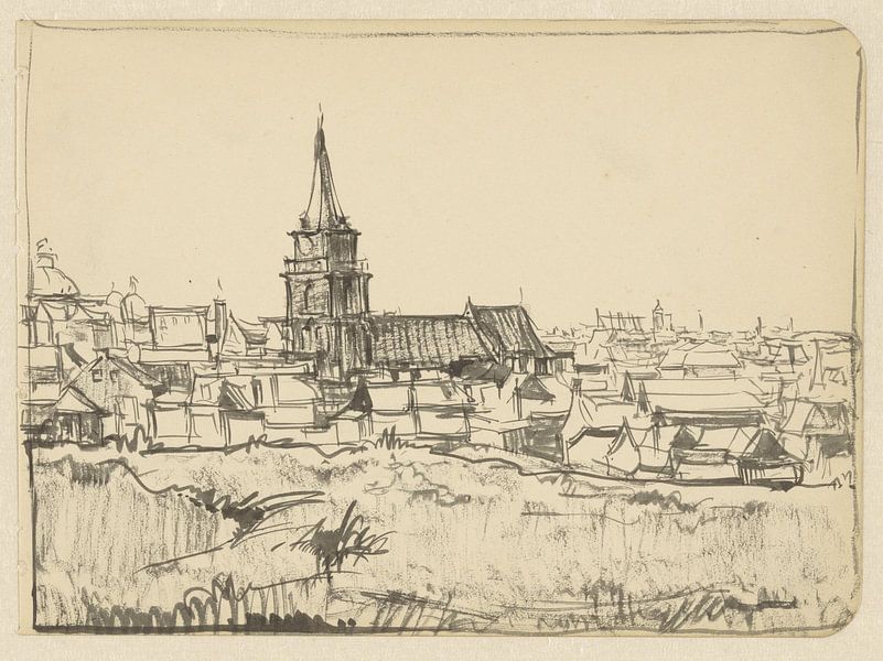 Dick Ket, Vue de l'église au milieu de maisons basses à Scheveningen, 1912-40 par Atelier Liesjes