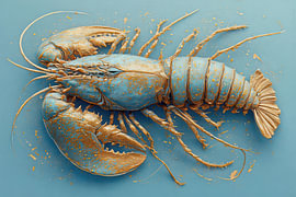 Art kreeft aqua blauw goud. van J.a Dijkstra