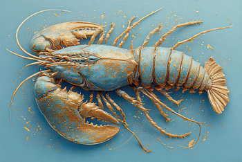 Kunst Hummer aqua blau gold.