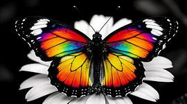 Photographie macro « Rainbow Butterfly Color Splash » | Décoration murale en noir et blanc sur le thème de la nature éclatante