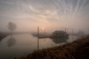 Lever de soleil brumeux au port sur Moetwil en van Dijk - Fotografie