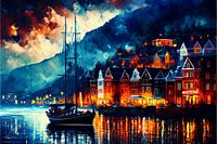 Bergen, city in Norway. Style Afremov