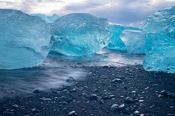 IJsland, Diamant Beach, ijsbergen op het strand