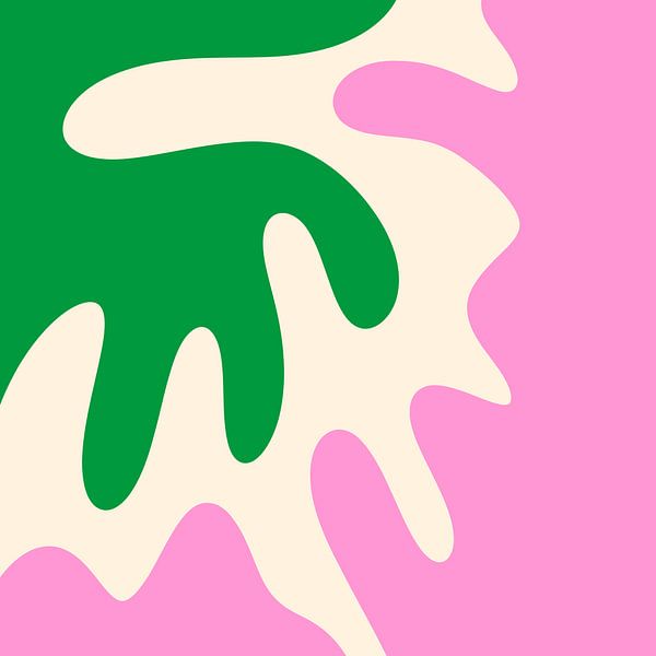 Abstract modern shapes pink, green by Angela Minca