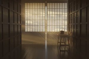 Maison japonaise traditionnelle dans la lumière du soir