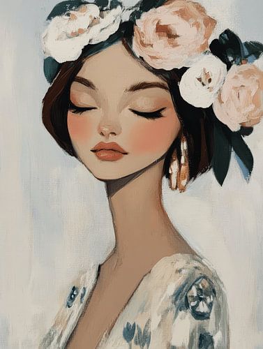 Portret met bloemen in pastelkleuren