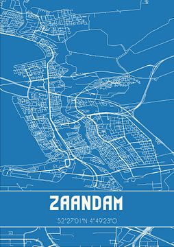 Blauwdruk | Landkaart | Zaandam (Noord-Holland) van Rezona