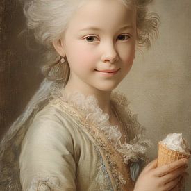 Barockes Mädchen mit Eiscreme - Alte Meister mit Humor von Peter Pen Zeichnungen und Gemälde