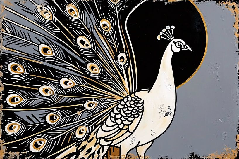 Eleganter Pfau mit goldenen Federn von Art & Soul Creations