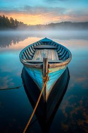 Bateau calme dans la brume matinale sur Poster Art Shop