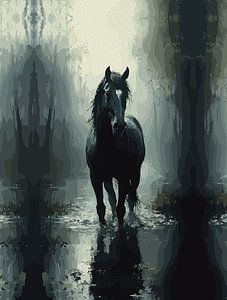 Cheval noir mystique - Dark Fantasy Equestrian Wall Art