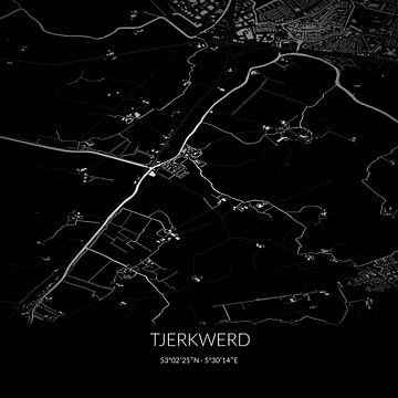 Carte en noir et blanc de Tjerkwerd, Fryslan. sur Rezona