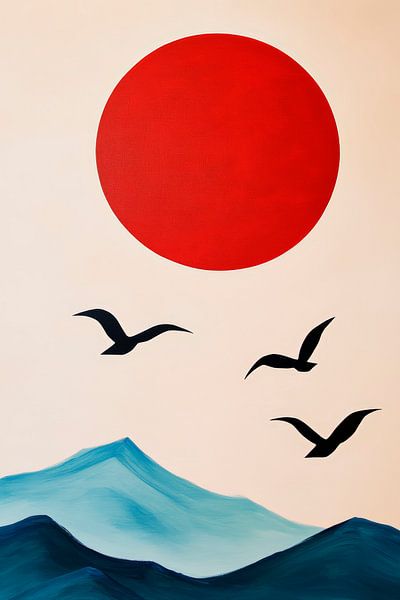 Red sunshine over blue mountains by Poster Art Shop
