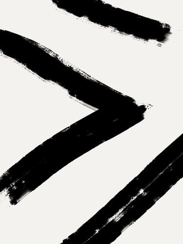 Minimalistisch en abstract kunstwerk met grote penseelstreken in zwart