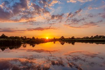 Sunset Schipsloot Roderwolde like a mirror by R Smallenbroek