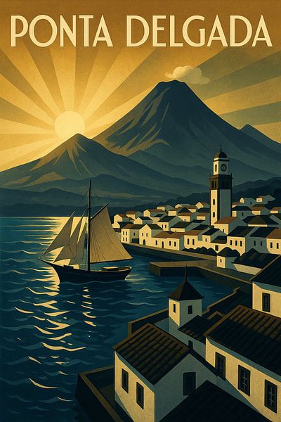 Ponta Delgada Azoren Reiseposter von Travel Shop