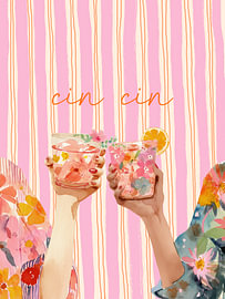 Cin Cin, Cheers Poster, Colourful Trendy Art, Cocktail Print by Bella studio