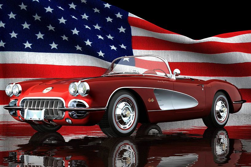 Chevrolet Corvette C1 avec drapeau américain par Jan Keteleer