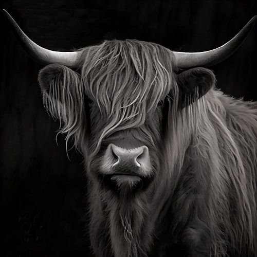 Schottische Highlander schwarz und weiß