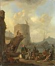 Italiaanse haven met vestingtoren, Johannes Lingelbach van Meesterlijcke Meesters thumbnail