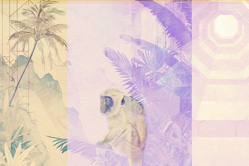 Monkey among palms decorative collage by Vlindertuin-Art