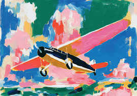 Un avion aux couleurs vives dans un ciel abstrait sur Niklas Maximilian