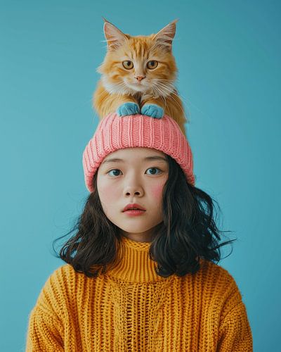 Buntes Porträt "Katzenliebe"