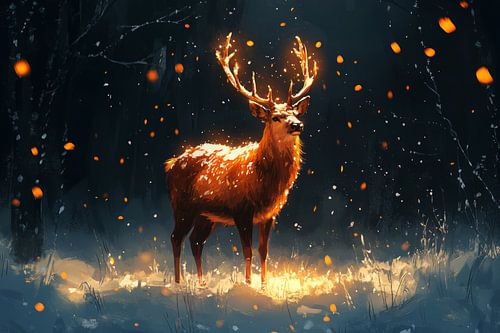 Illuminated Stag in the Night