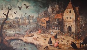 Animals in the sky over the city historic panorama