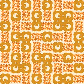 Retro 70s vintage style artwork in ocher yellow, orange, white by Dina Dankers