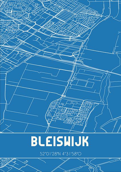 Blauwdruk | Landkaart | Bleiswijk (Zuid-Holland) van Stad & Wand