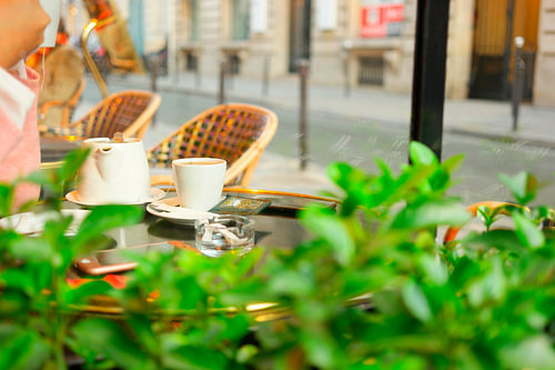 Cozy Parisian Bistro Terrace Morning Coffee