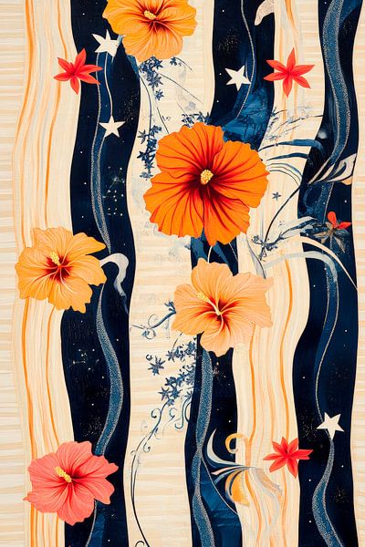 Bloemenpatroon met hibiscusbloesems van Poster Art Shop
