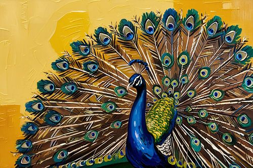 Kleurrijke pauw met opvallende veren