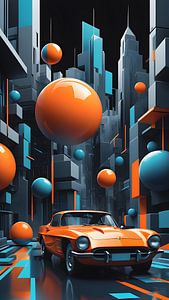 Un paysage urbain futuriste rencontre une voiture de sport rétro
